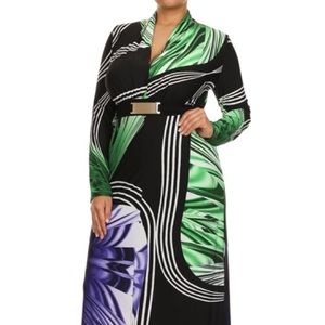 Abstract Green, Purple & Black Maxi Dress